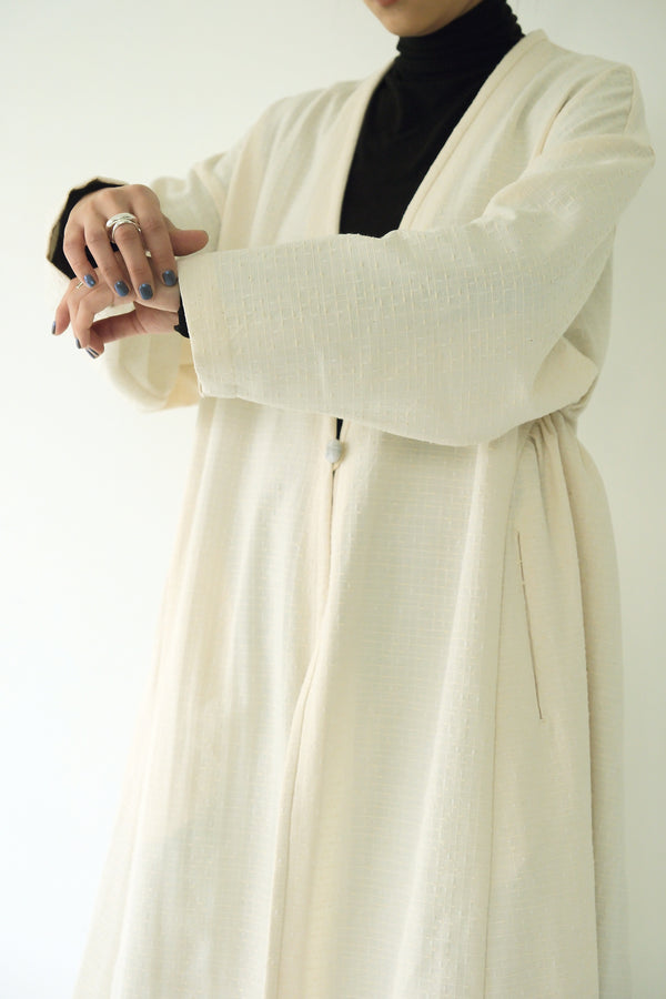 中亞開襟縮腰外套｜米色織紋