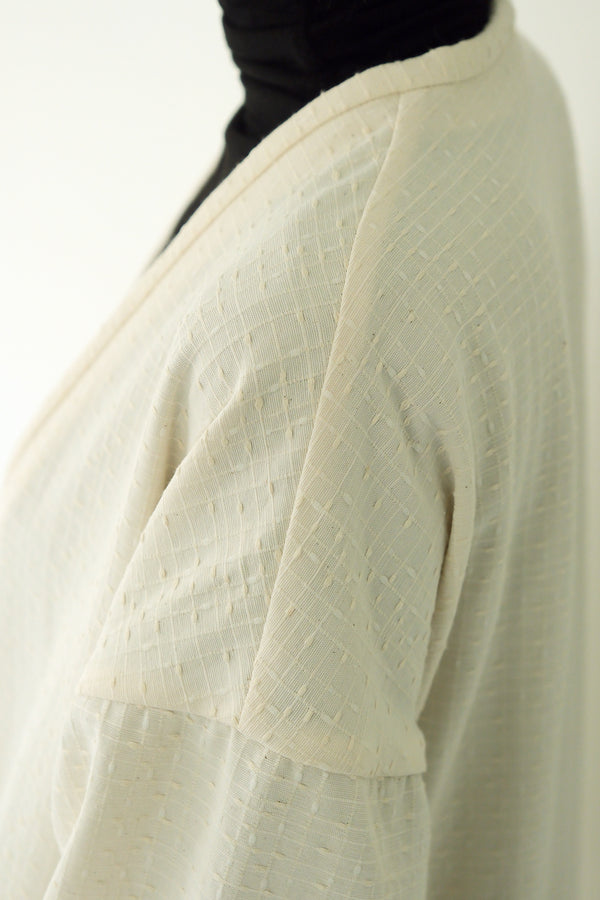 中亞開襟縮腰外套｜米色織紋