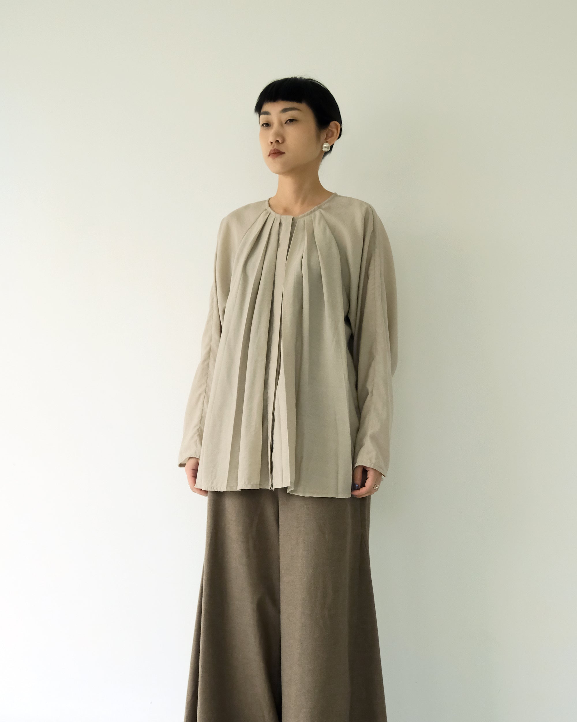 琵琶袖散狀襯衫｜米灰