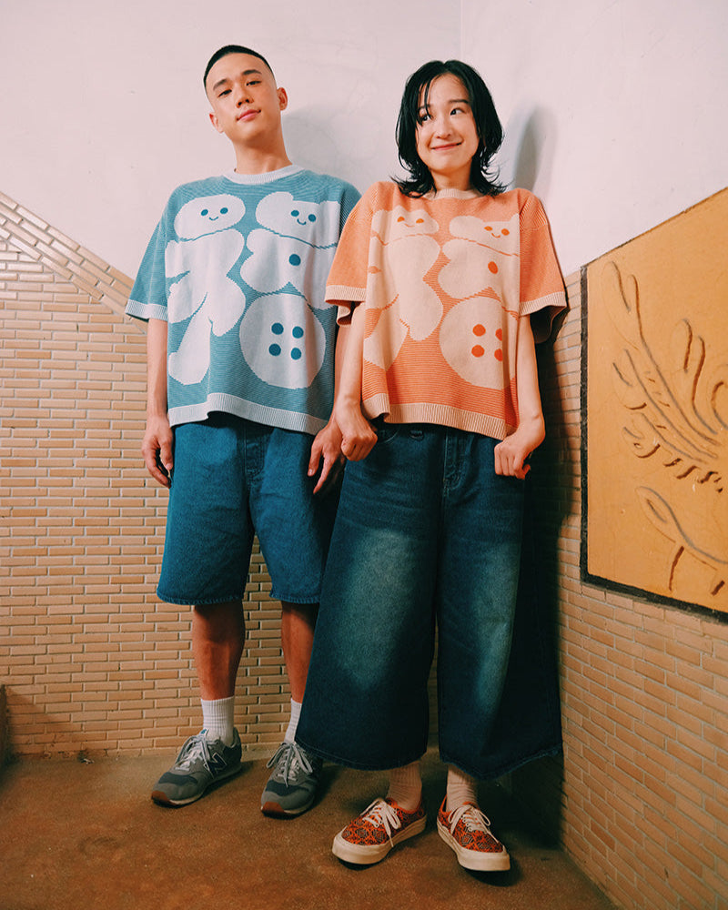 [美山有] {福} 條紋短袖上衣 | 橘