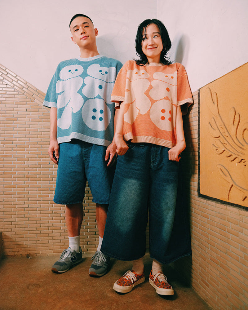 [美山有] {福} 條紋短袖上衣 | 藍