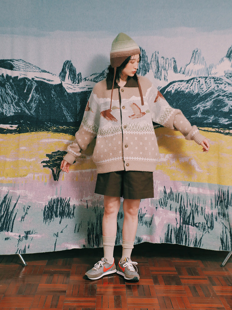 井之頭薑母 拉格蘭袖獵裝針織外套｜卡其