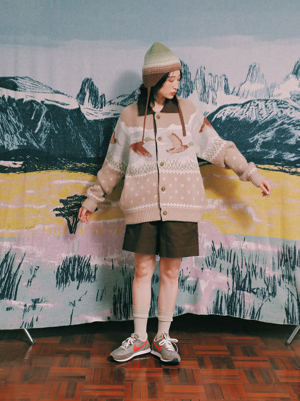 井之頭薑母 拉格蘭袖獵裝針織外套｜卡其