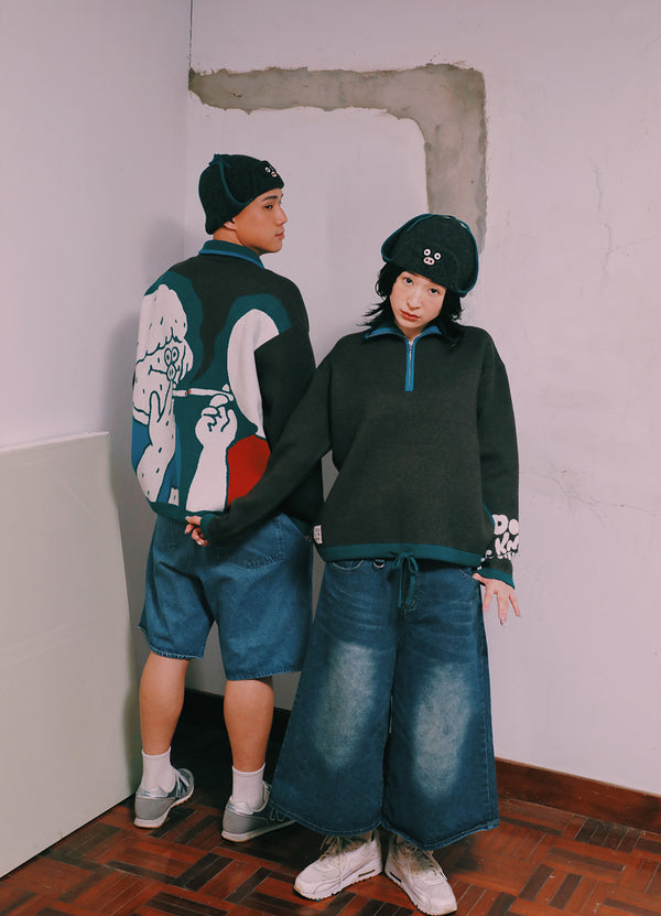 狗狗全都知道 撞色飛行帽  | 深灰綠