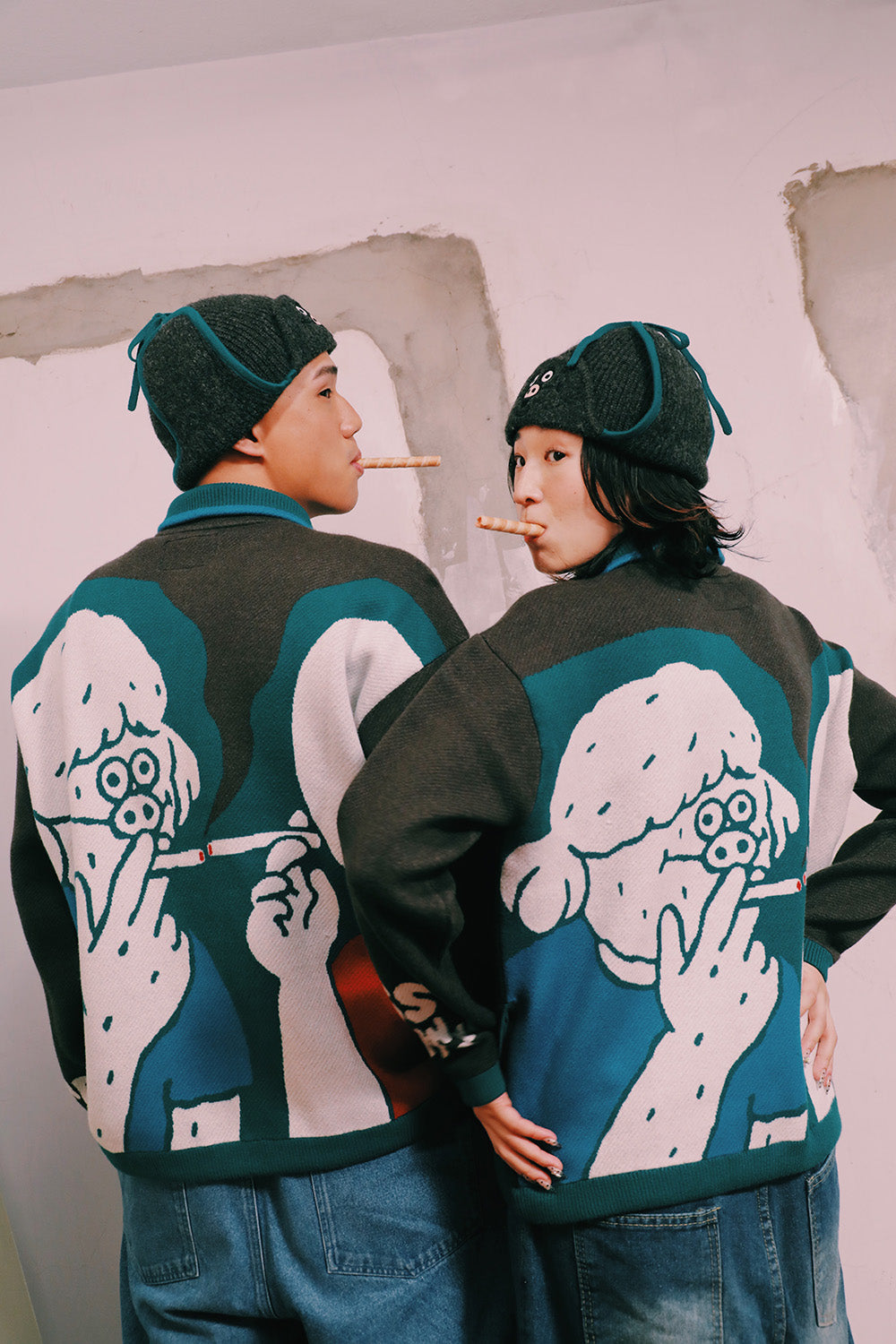 狗狗全都知道 撞色飛行帽  | 深灰綠