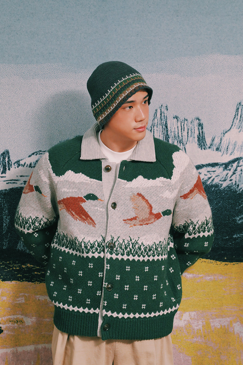 井之頭薑母 拉格蘭袖獵裝針織外套｜綠