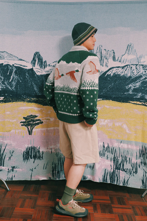 井之頭薑母 拉格蘭袖獵裝針織外套｜綠