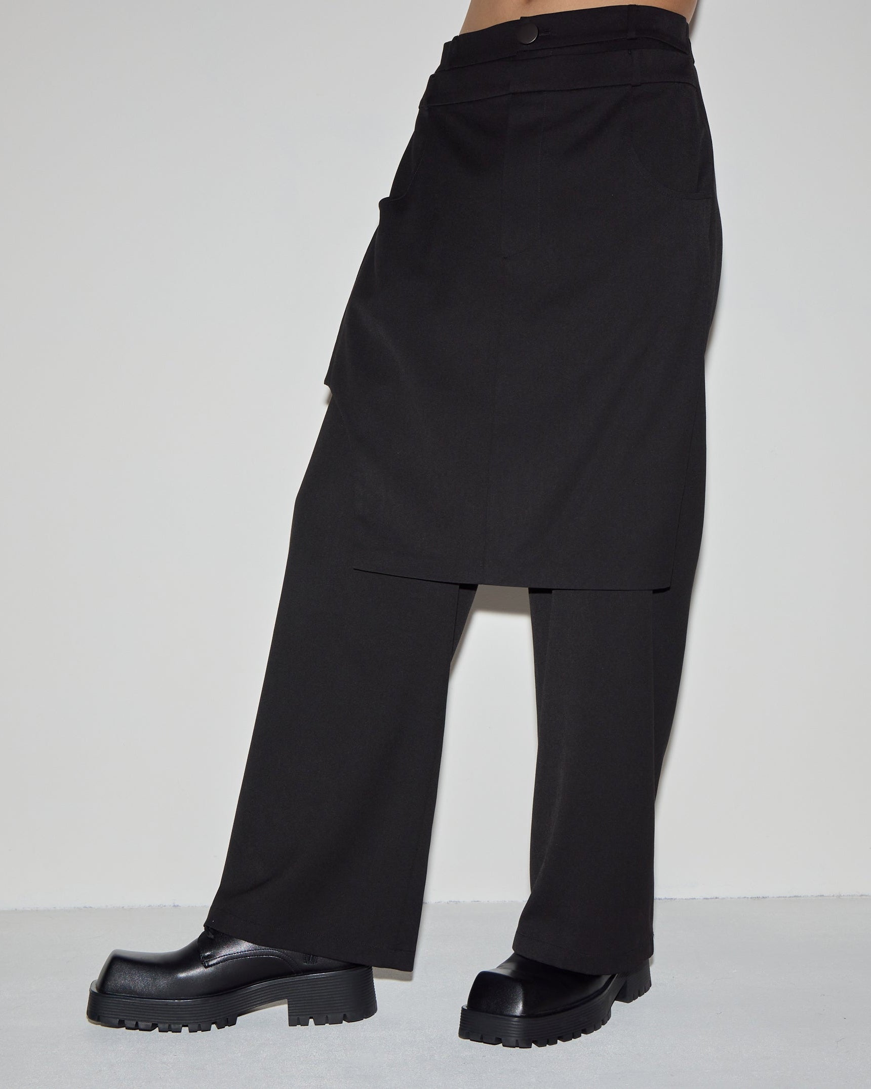 褲型飾片長褲｜黑