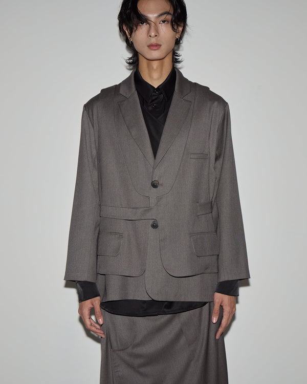 雙層綁帶西裝外套｜灰