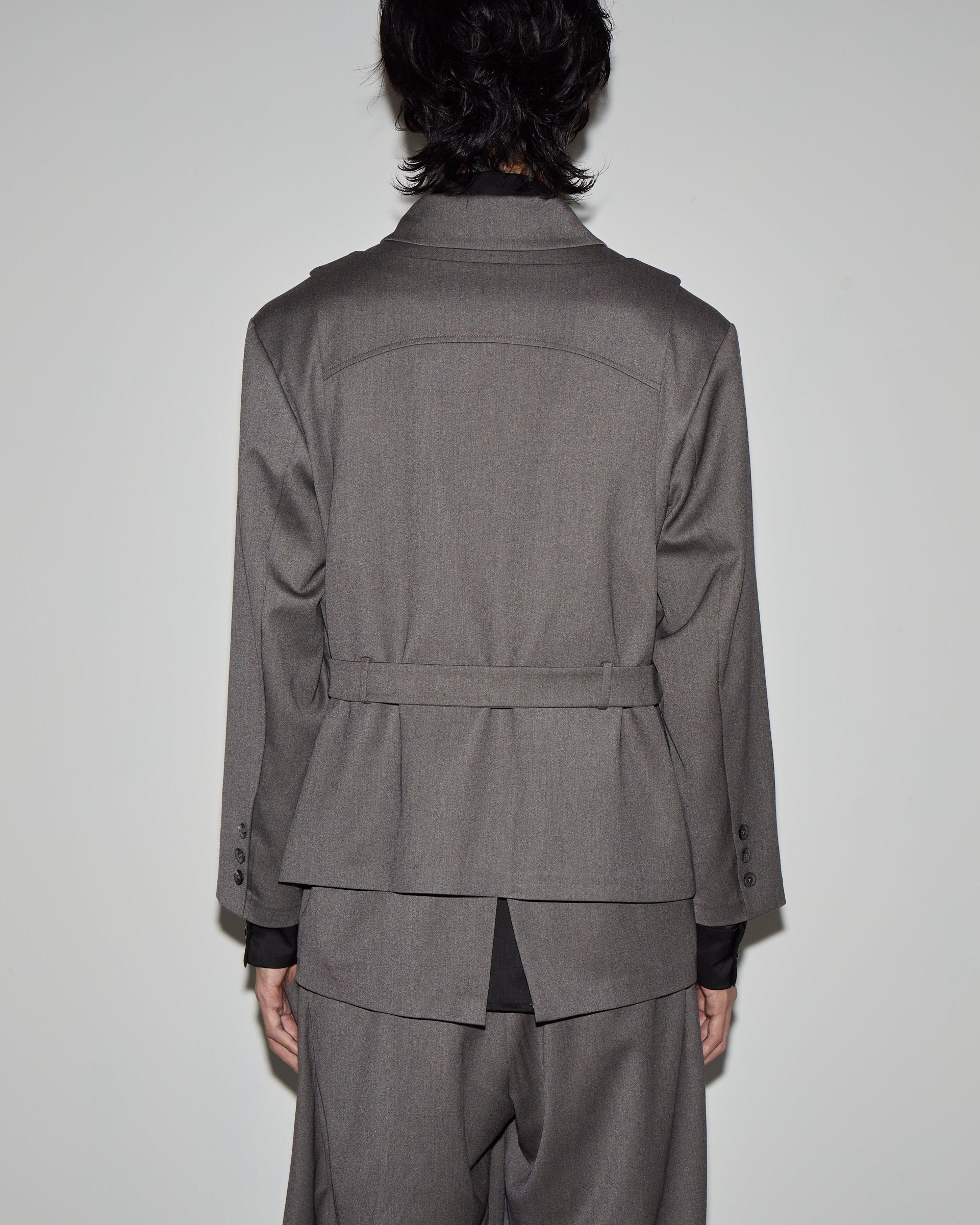雙層綁帶西裝外套｜灰