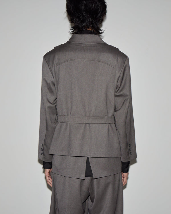 雙層綁帶西裝外套｜灰