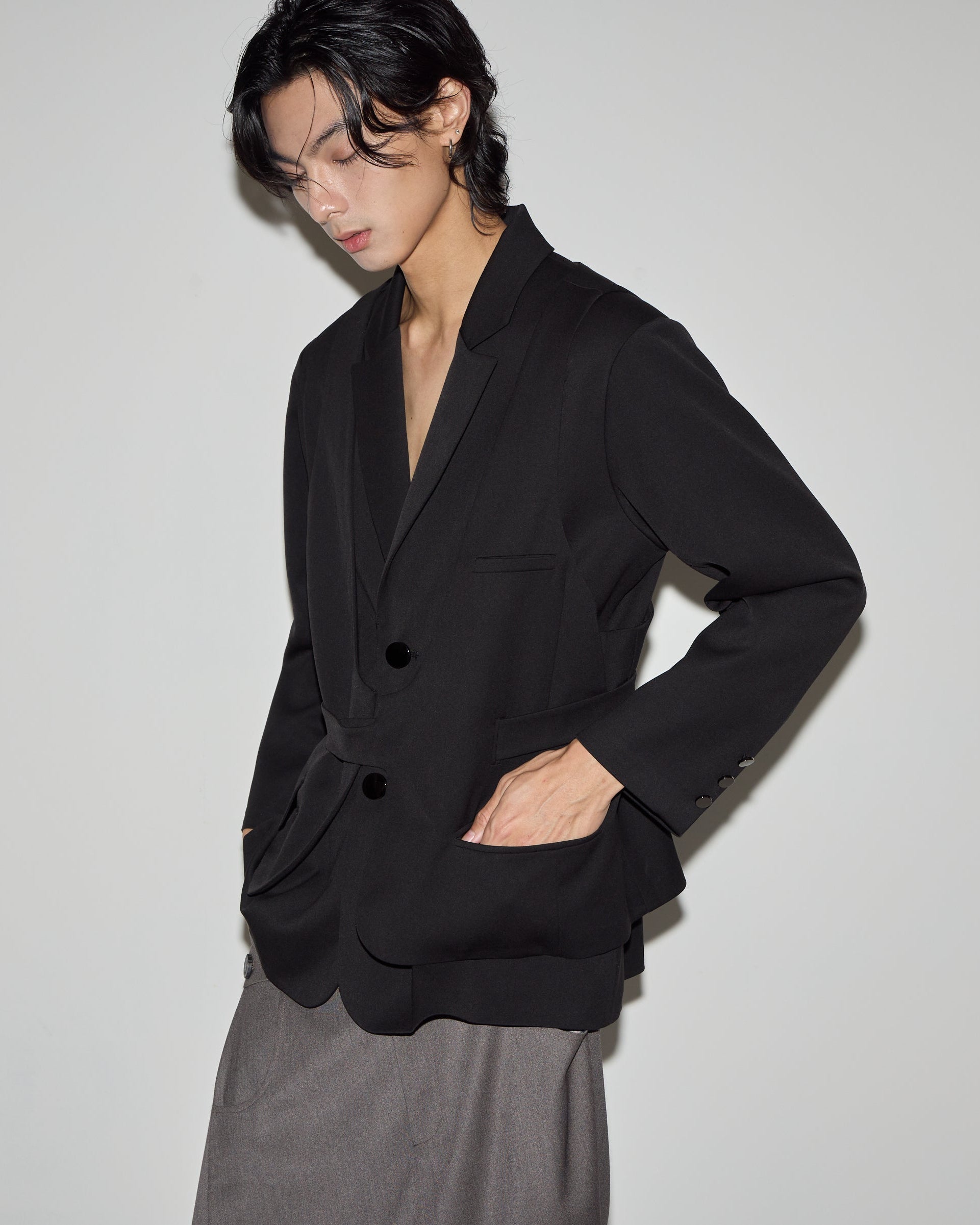 雙層背心西裝外套｜黑