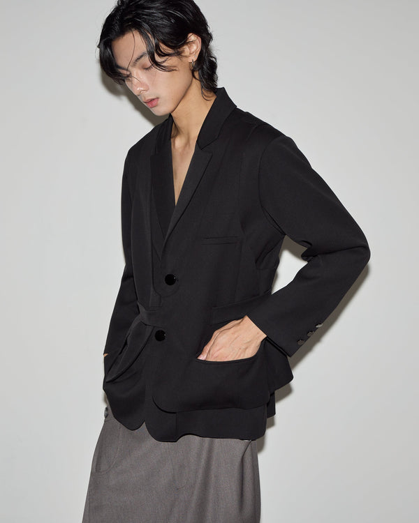 雙層背心西裝外套｜黑