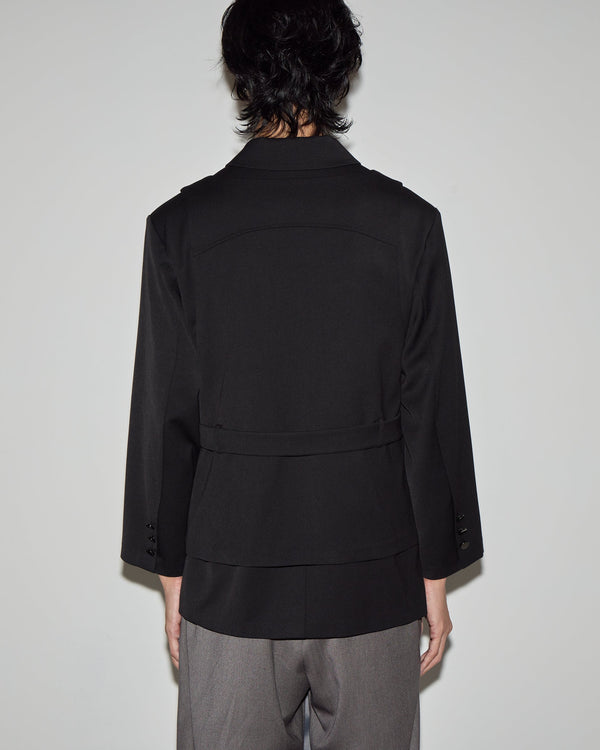 雙層背心西裝外套｜黑