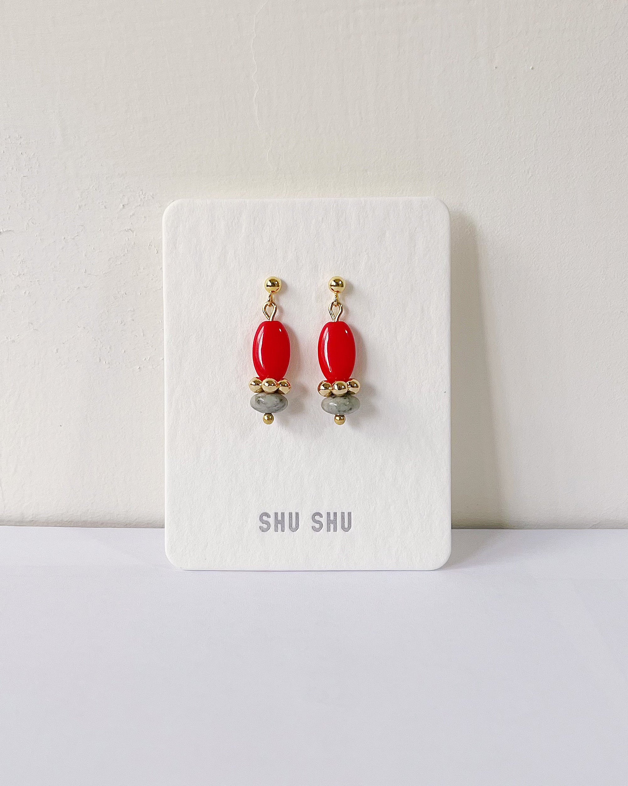 小小花孩・耳環｜紅