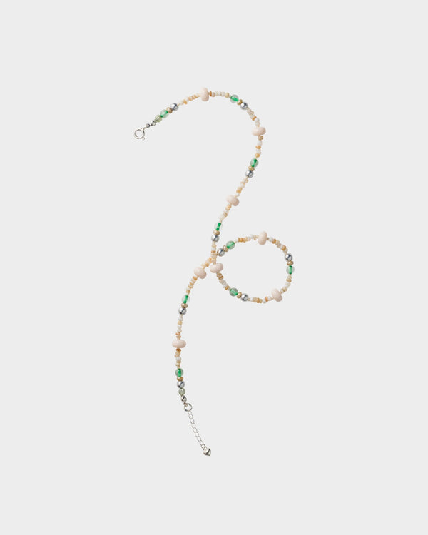 貝殼風鈴・串珠項鍊 ｜粉綠