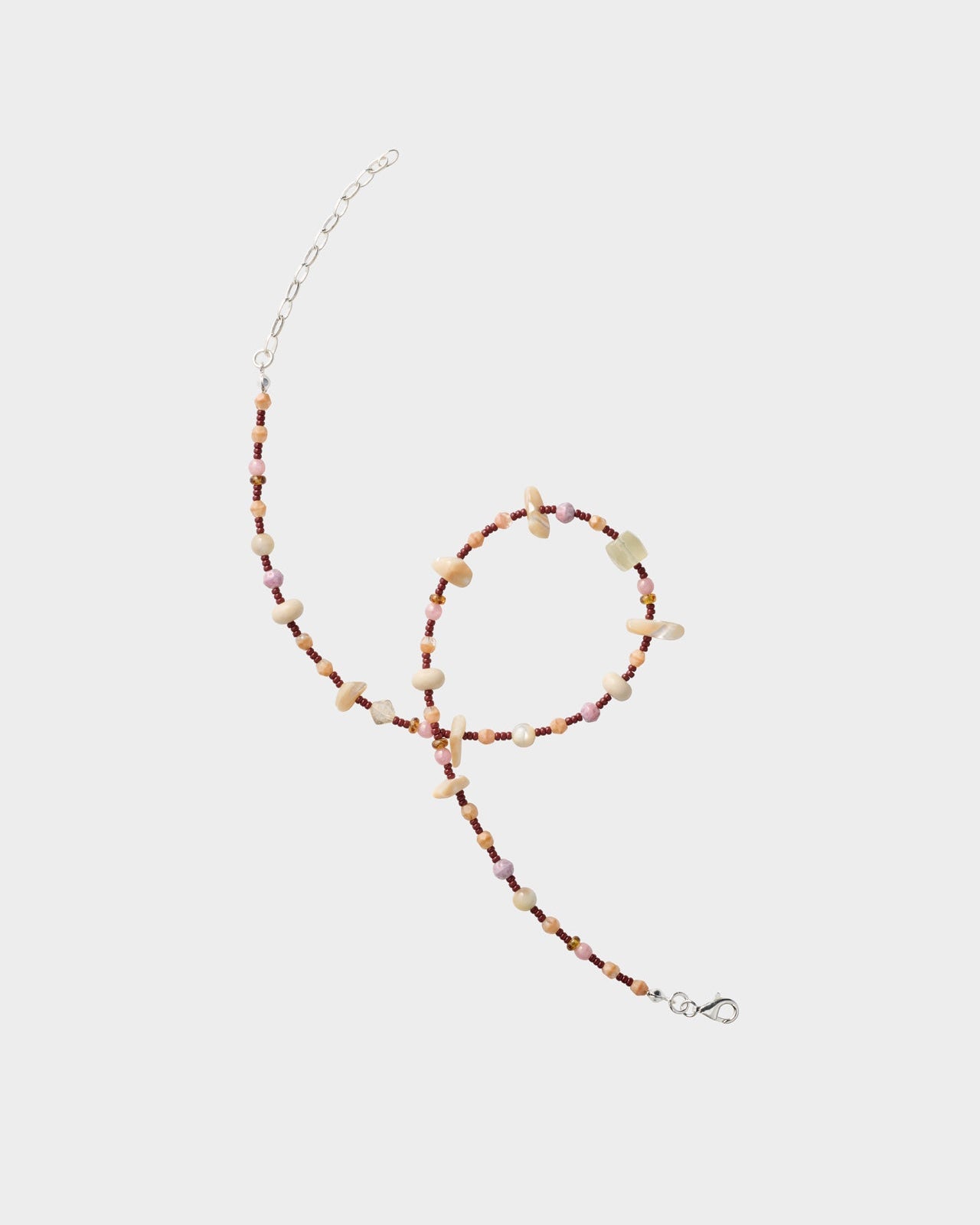 貝殼風鈴・串珠項鍊｜咖紅