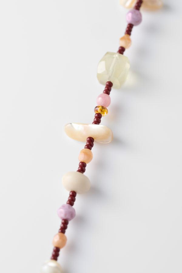 貝殼風鈴・串珠項鍊｜咖紅