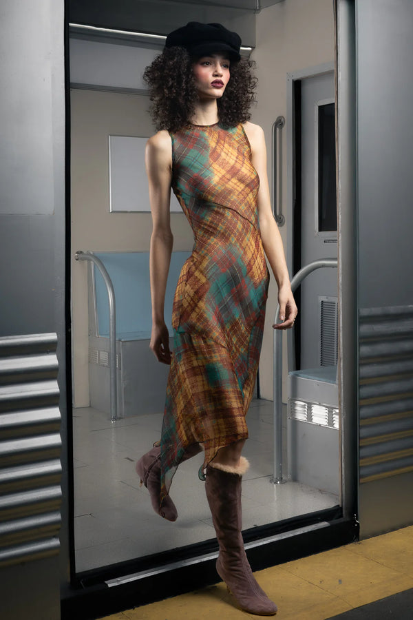 SUNSET PLAID SILK DRESS