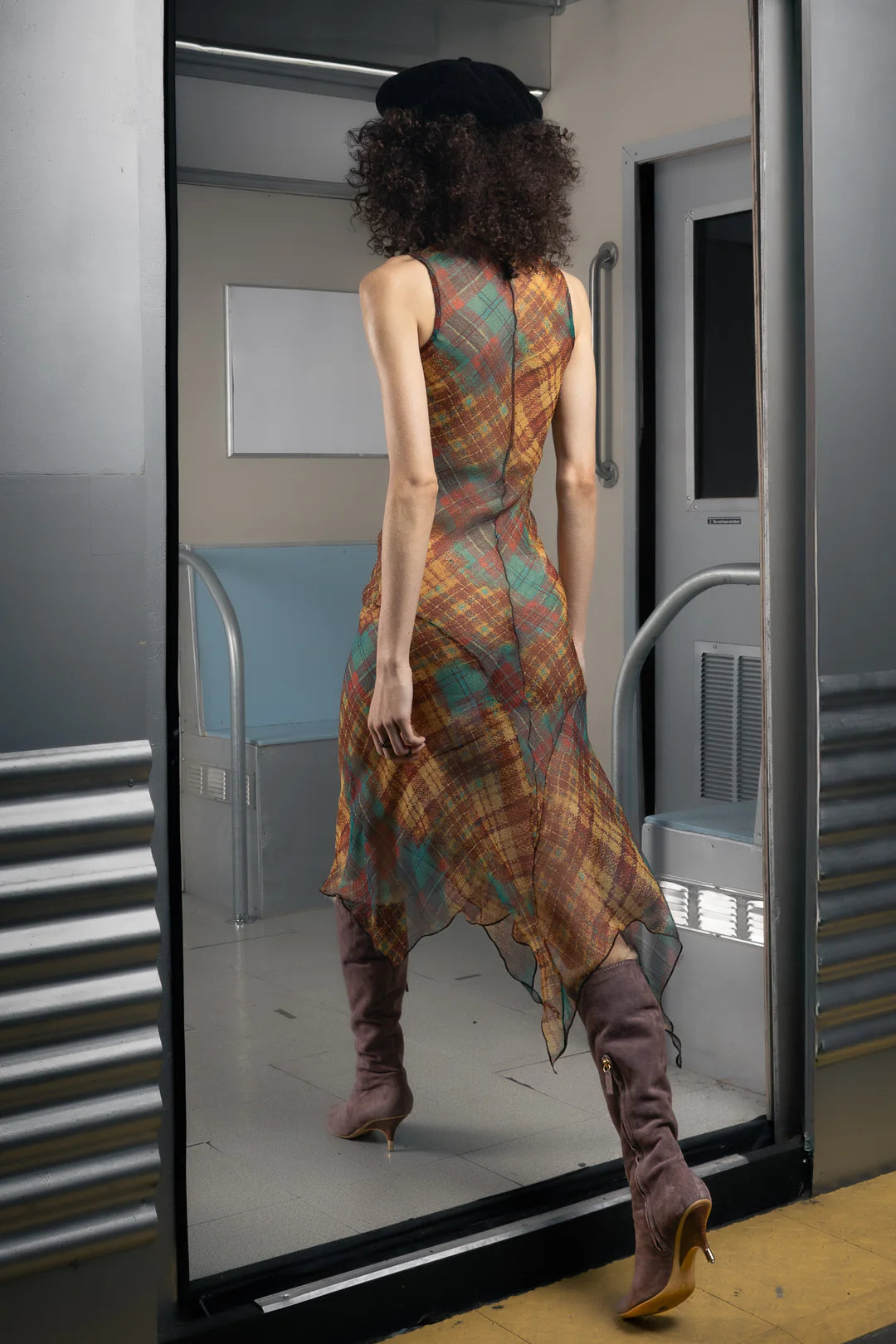 SUNSET PLAID SILK DRESS