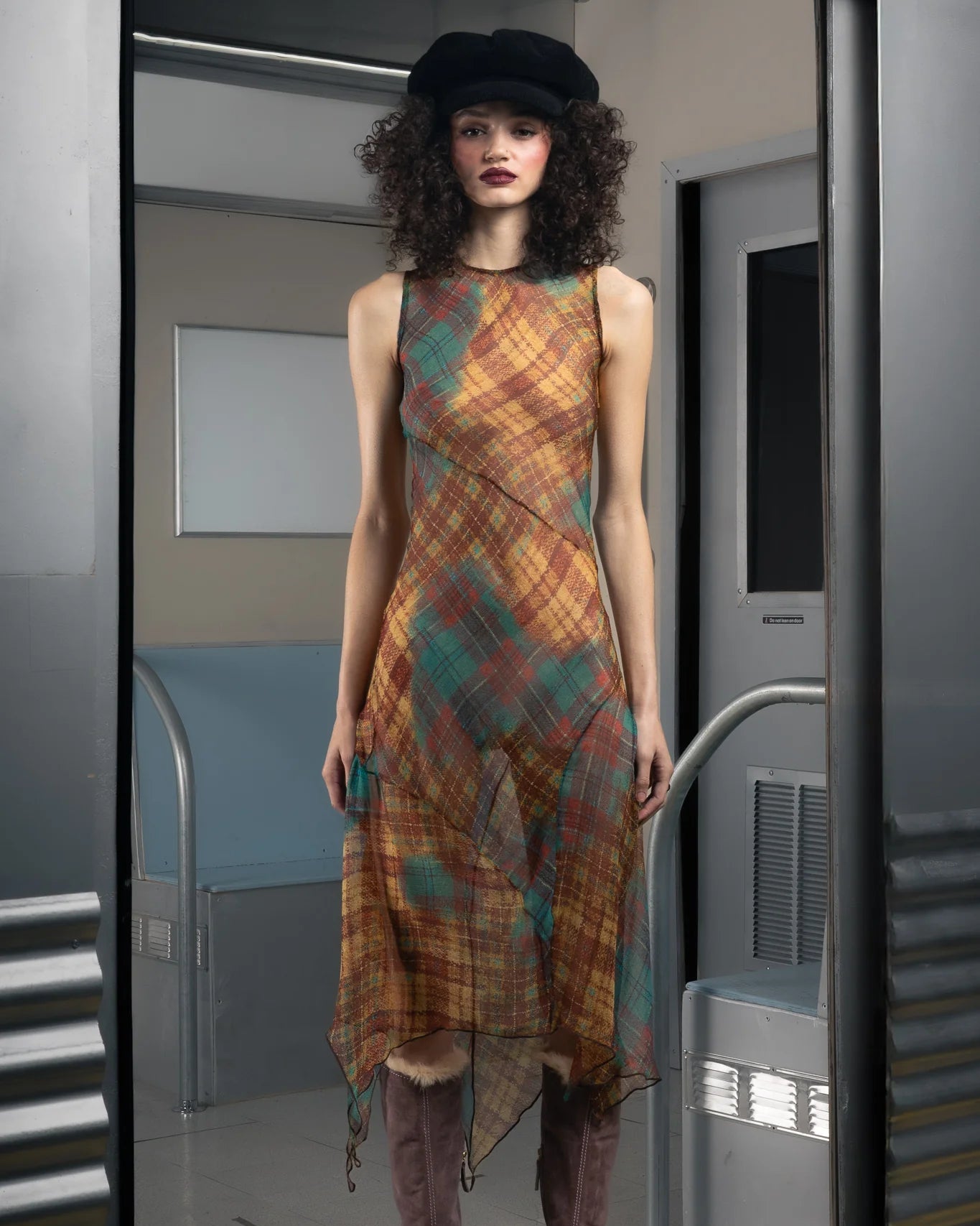 SUNSET PLAID SILK DRESS